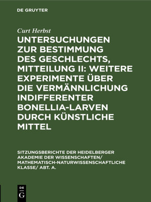 cover image of Untersuchungen zur Bestimmung des Geschlechts, Mitteilung II